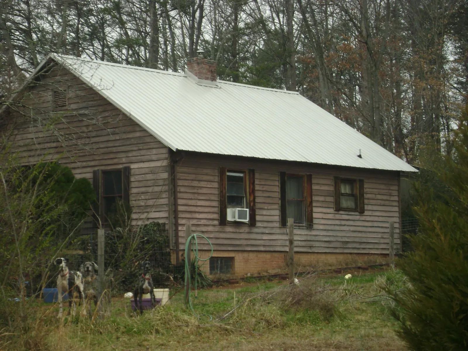White metal roof on an old wood sided farmhouse, from a Asphalt Shingle Roof Repair job in Truxton